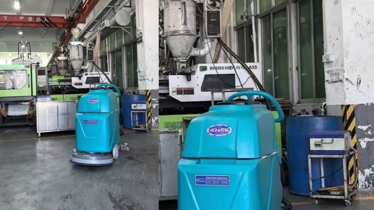 sing CY Walk-Behind Scrubber DC510 for Floor Cleaning in Injection Molding Workshop