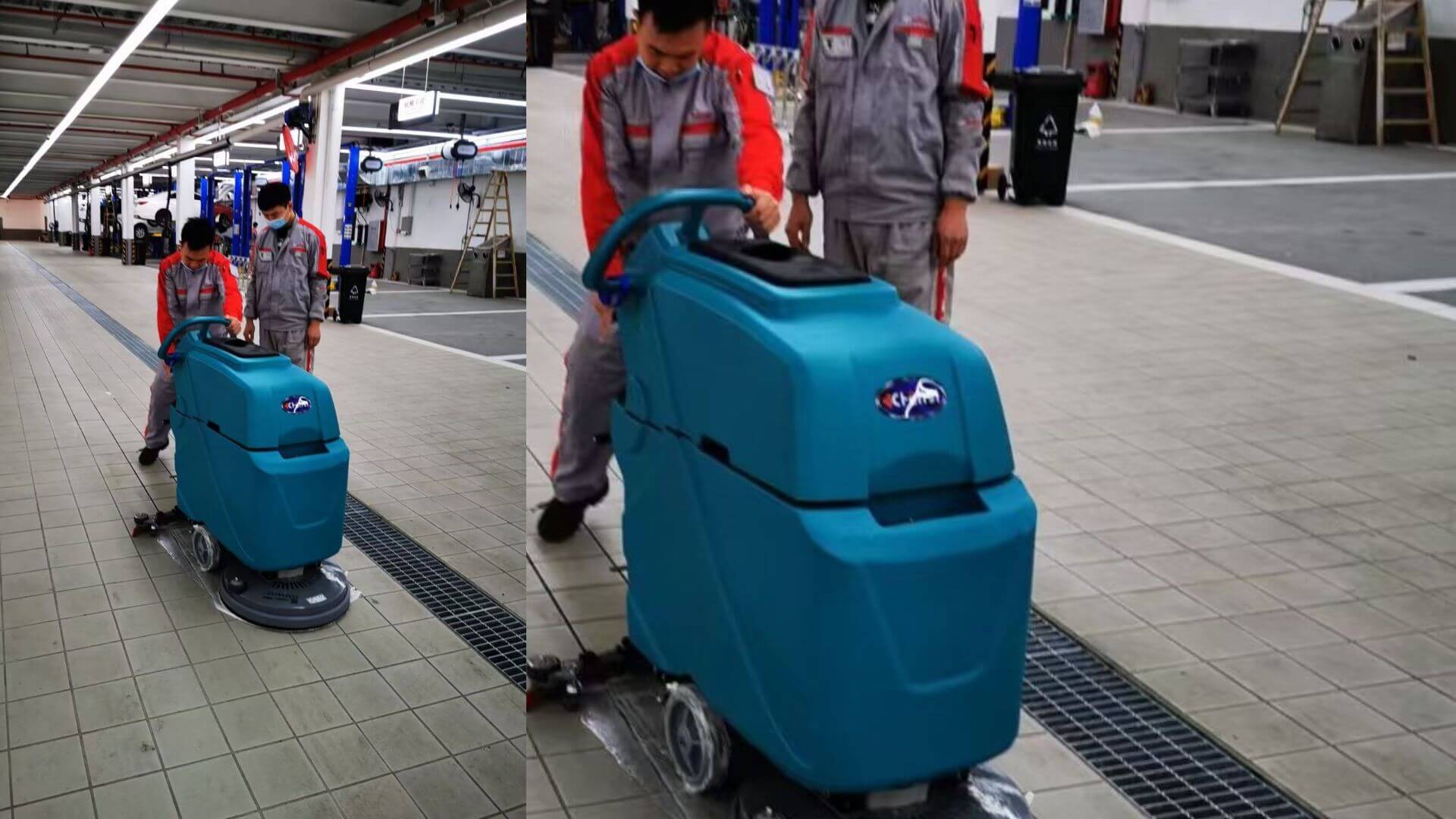 Toyota 4S Store Maintenance Department Using the CY Walk-Behind Scrubber DC510 for Floor Cleaning